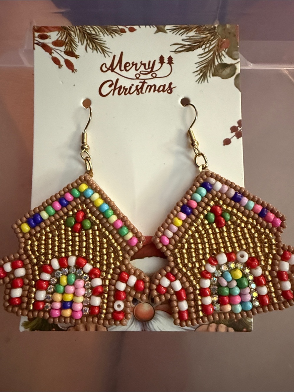 Festive Gingerbread House Bead Drop Earrings - Christmas women’s